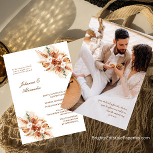 Convites Bohemian Terracotta Floral Elopement Pampas