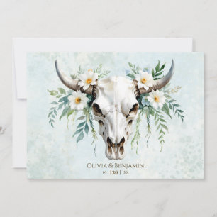 Convites Bohemian Watercolor Floral Cow Skull Casamento