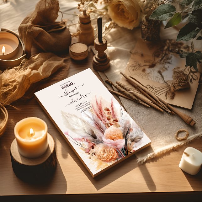 Convites Bohemian Watercolor Pampas Grass Bridal (Criador carregado)