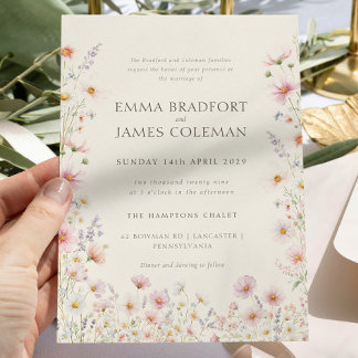 Convites Bohemian Whimsical  Wildflowers Formal Wedding