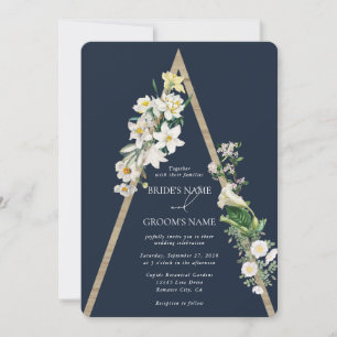 Convites Bohemian Wood Pyramid White Florals Blue Wedal