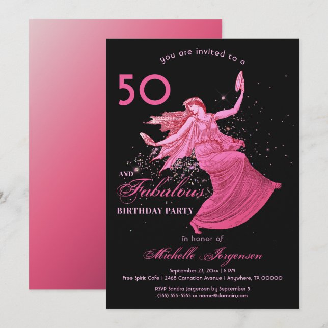 Convites Boho 50º Aniversário Mulher Pink Dancer Festa Glit (Frente/Verso)
