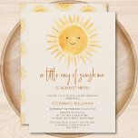 Convites Boho A Little Ray of Sunshine Chá de fraldas<br><div class="desc">Você está planejando um chá de fraldas temático? Este convite para chá de fraldas de sol boho apresenta o texto "Um pequeno raio de sol está quase aqui!" com uma aquarela fofinha sorrindo de sol amarelo num fundo de creme suave. As costas estão decoradas com um padrão solar. Perfeito para...</div>