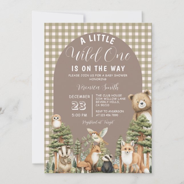 Convites Boho A Little Wild One Baby Shower Forest Animals (Frente)