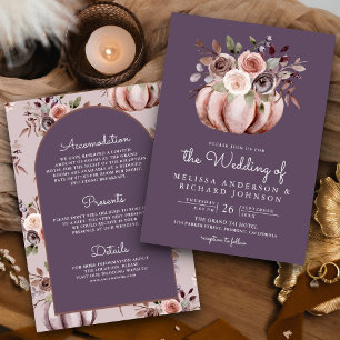 Convites Boho Abóbora Floral Tudo em Um Casamento Roxo Páli