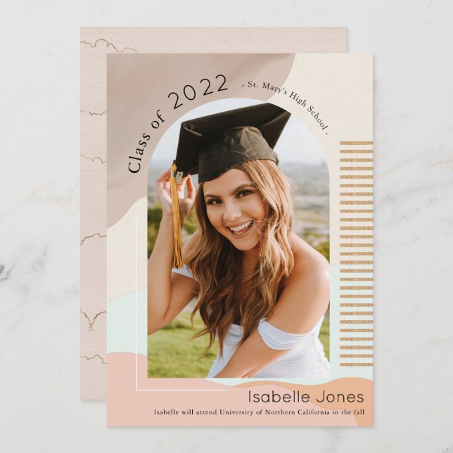 Convites Boho Abstrato forma a graduação em arco castanho e (Frente/Verso)