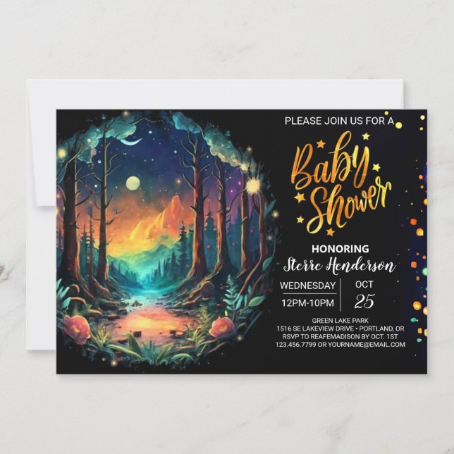 Convites Boho Adventure Aguarda Chá de fraldas Woodland (Frente)