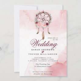 Convites Boho All in One Weding Pink Maroon Dream Catcher