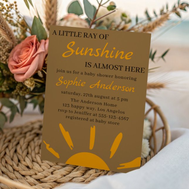 Convites Boho Amarelo Um Pouco de Raio de Sol Chás de Bebê (Criador carregado)