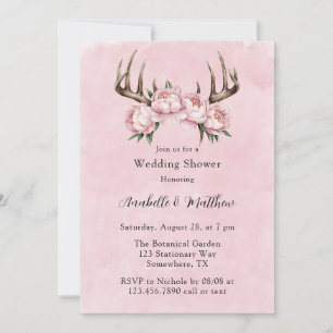 Convites Boho Antler com Chá de casamento de Peões Rosa