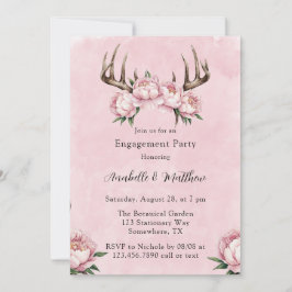 Convites Boho Antler com Festa de noivado de Peonias Rosa
