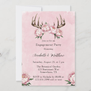 Convites Boho Antler com Festa de noivado de Peonias Rosa