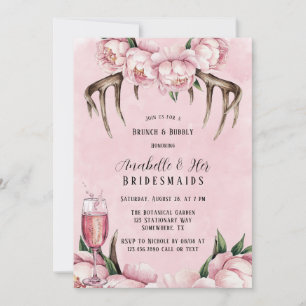 Convites Boho Antler e Peonies Rosa Brunch e Bubbles