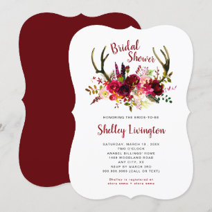 Convites Boho Antlers Marsala Chá de panela Floral