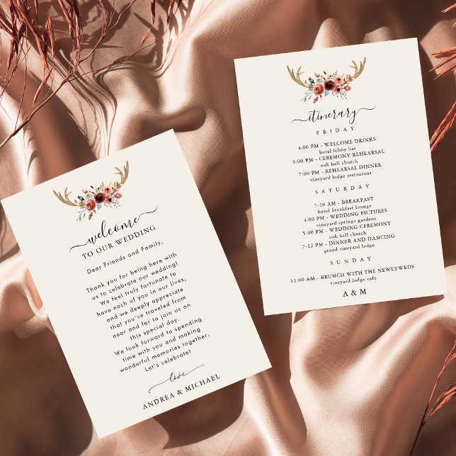 Convites Boho Antlers Wedding Carta Itinerária (Criador carregado)
