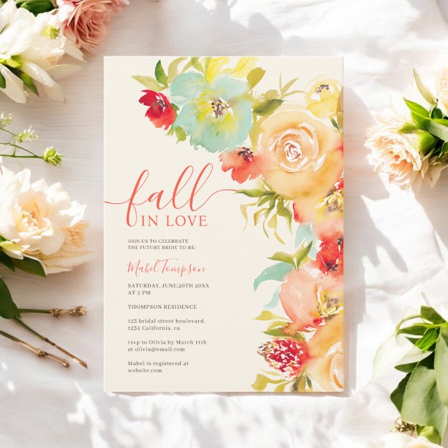 Convites Boho Apaixonar-se no chuveiro floral de aquarela n (Boho Fall in love floral watercolor bridal shower Invitation)