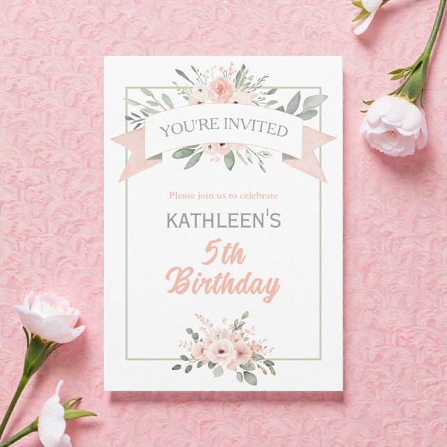 Convites Boho Aquarela Aniversário Rosa e Turquesa (Criador carregado)