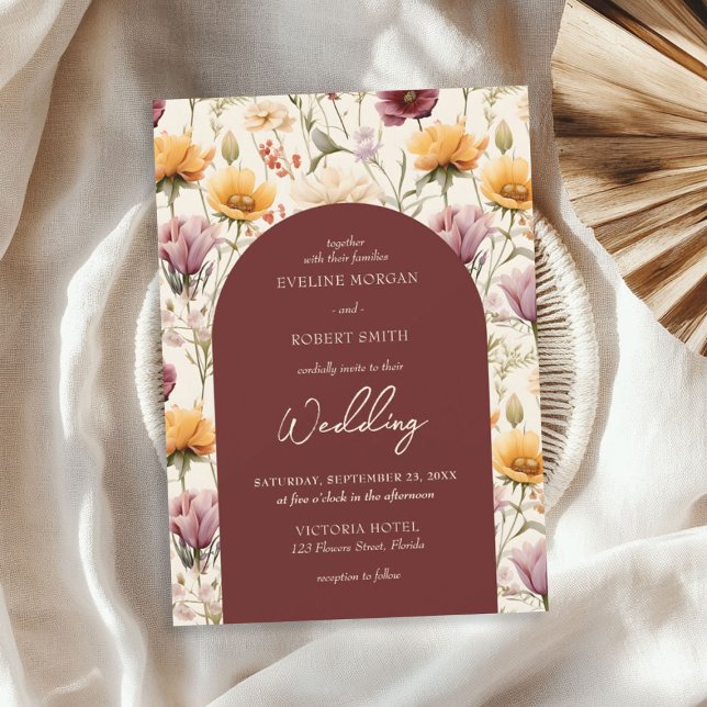 Convites Boho aquarela cai em flores amarelas silvestres (Boho watercolor fall yellow wild flowers invitation)