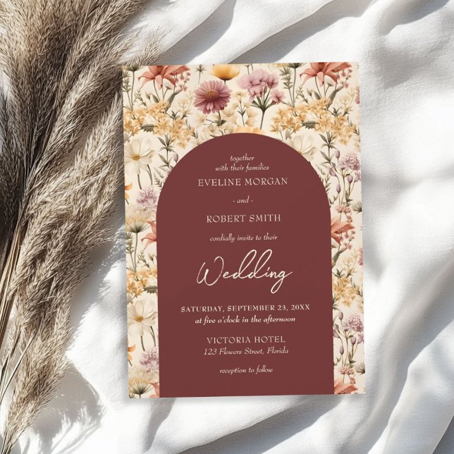 Convites Boho aquarela cai prado (Boho watercolor fall meadow wild flowers invitation)