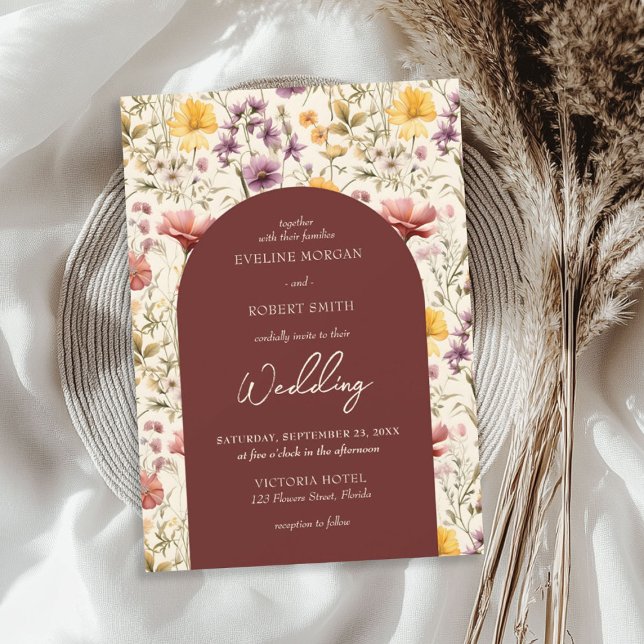 Convites Boho aquarela cai prado (Boho watercolor fall meadow wild flowers invitation)