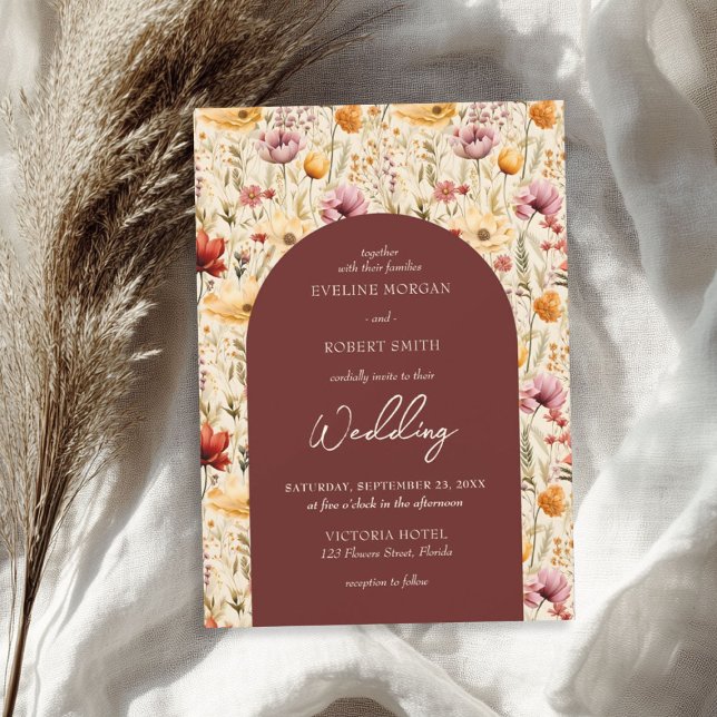 Convites Boho aquarela cai prado (Boho watercolor fall meadow wild flowers invitation)