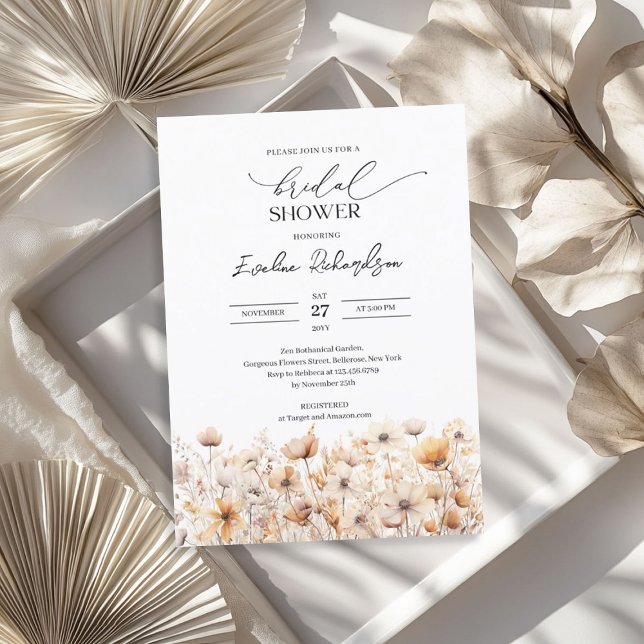 Convites Boho aquarela cores neutras flores silvestres brid (Boho watercolor neutral colors wildflowers bridal invitation)