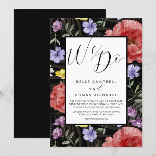 Convites Boho Aquarela Flores Silvestres Casamento Preto e