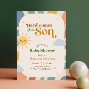 Convites Boho Aqui Vem o Filho Chuveiro de Bebê Retro Sunsh