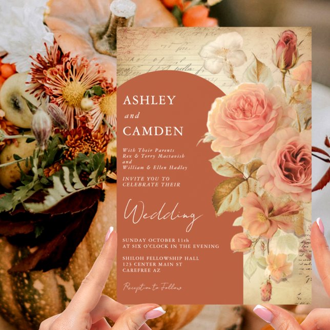 Convites Boho Arch Autumn Terracotta Wedding (Criador carregado)