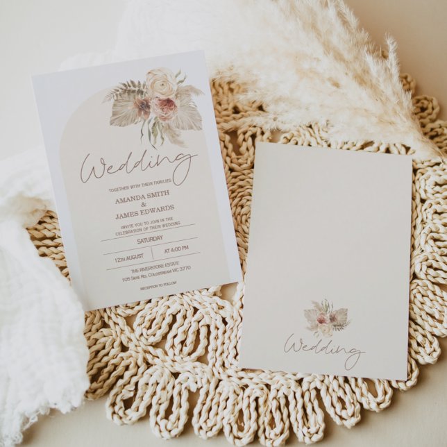 Convites Boho Arch Floral Pampas Grass Casamento Floral (Criador carregado)