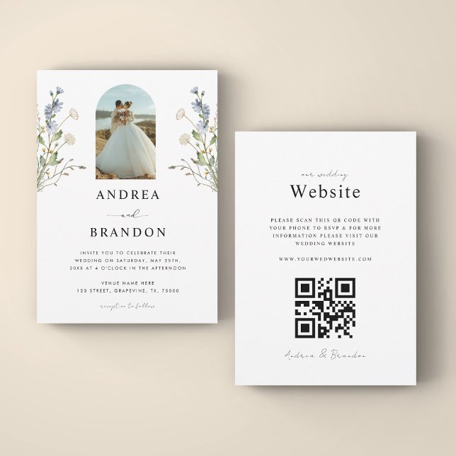 Convites Boho Arch Foto de Flores Selvagens Tudo em Um Casa (Criador carregado)