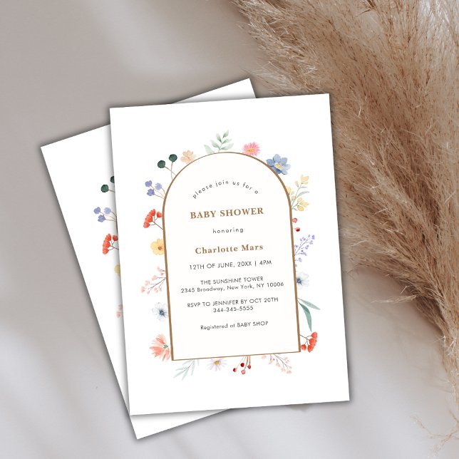 Convites Boho Arch Wildflower Frame Chá de fraldas (Boho Arch Wildflower Floral Frame Baby Shower Invitation)