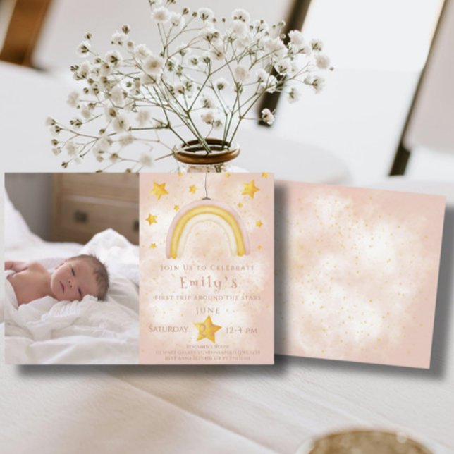 Convites Boho arco-íris pinky magro estrelas douradas (Criador carregado)