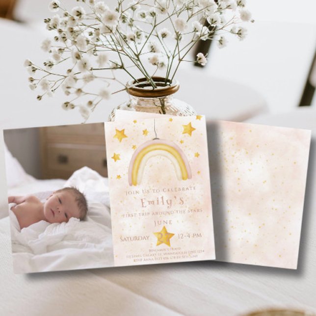 Convites Boho arco-íris pinky magro estrelas douradas (Criador carregado)