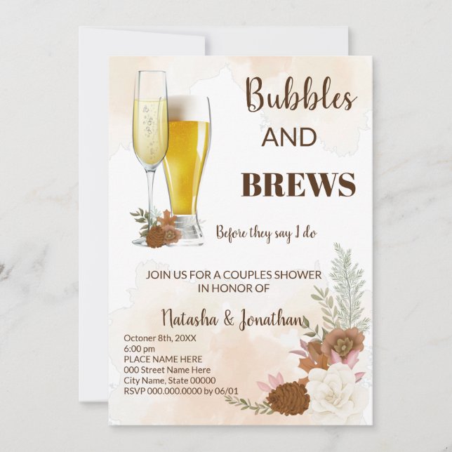 Convites Boho Autumn Bubble & Brews Chá (Frente)