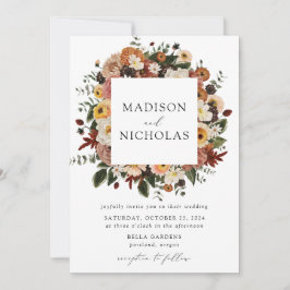 Convites Boho Autumn Floral Frame Wedding