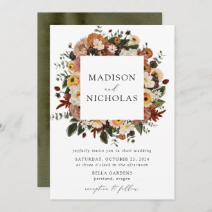 Convites Boho Autumn Floral Frame Wedding