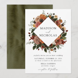 Convites Boho Autumn Floral Frame Wedding
