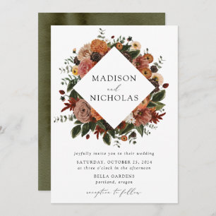 Convites Boho Autumn Floral Frame Wedding