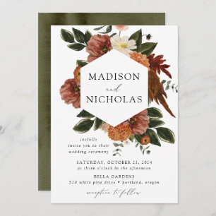 Convites Boho Autumn Floral Frame Wedding
