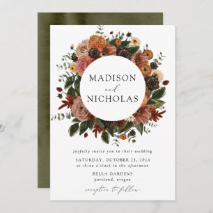 Convites Boho Autumn Floral Frame Wedding