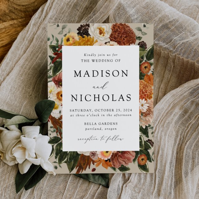 Convites Boho Autumn Floral Frame Wedding (Criador carregado)