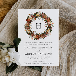 Convites Boho Autumn Floral Monograma Wedding