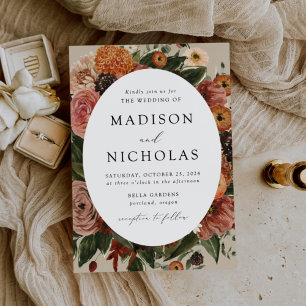 Convites Boho Autumn Floral Oval Frame Weding