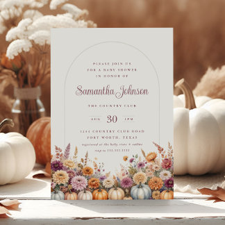 Convites Boho Autumn Pumpkins e Florals Chá de fraldas