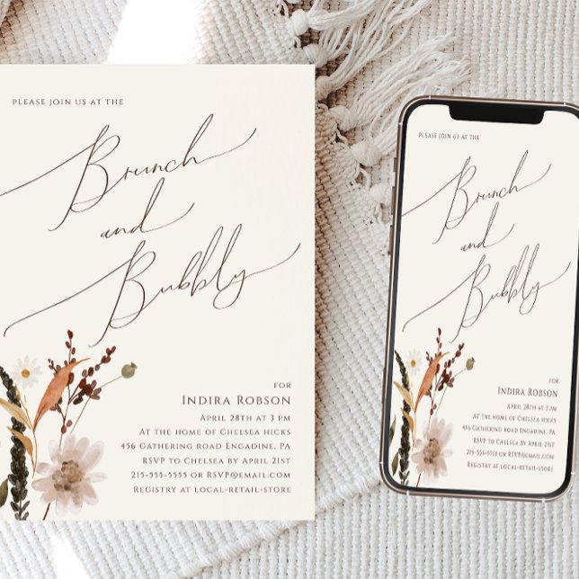 Convites Boho Autumn Wildflower | Beige Brunch e Bubble (Criador carregado)