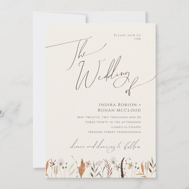 Convites Boho Autumn Wildflower | Beige Casamento De (Frente)