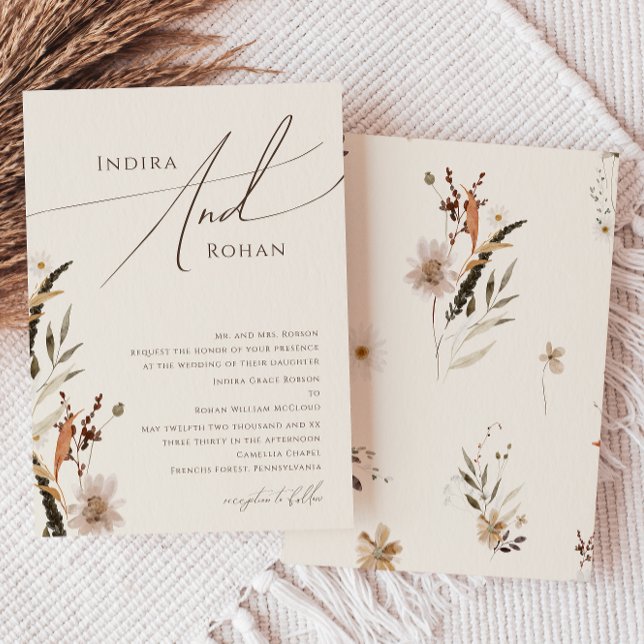 Convites Boho Autumn Wildflower | Casamento tradicional beg (Criador carregado)