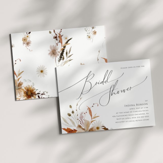 Convites Boho Autumn Wildflower | Chá de panela horizontal (Criador carregado)