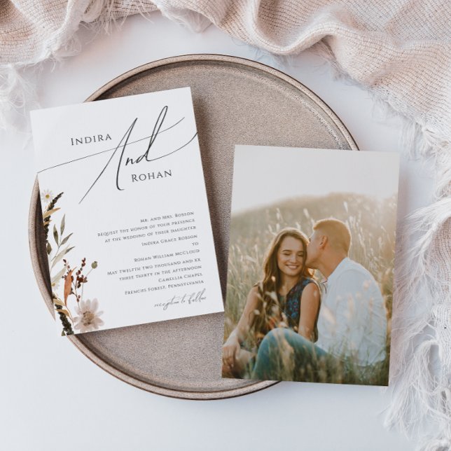 Convites Boho Autumn Wildflower | Foto de casamento tradici (Criador carregado)